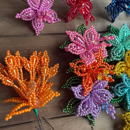 Tembleques - Ensemble complet authentique coloré Tembleques perles fleur Panama Pollera 0,4 mm perle orange 01 épingle à cheveux