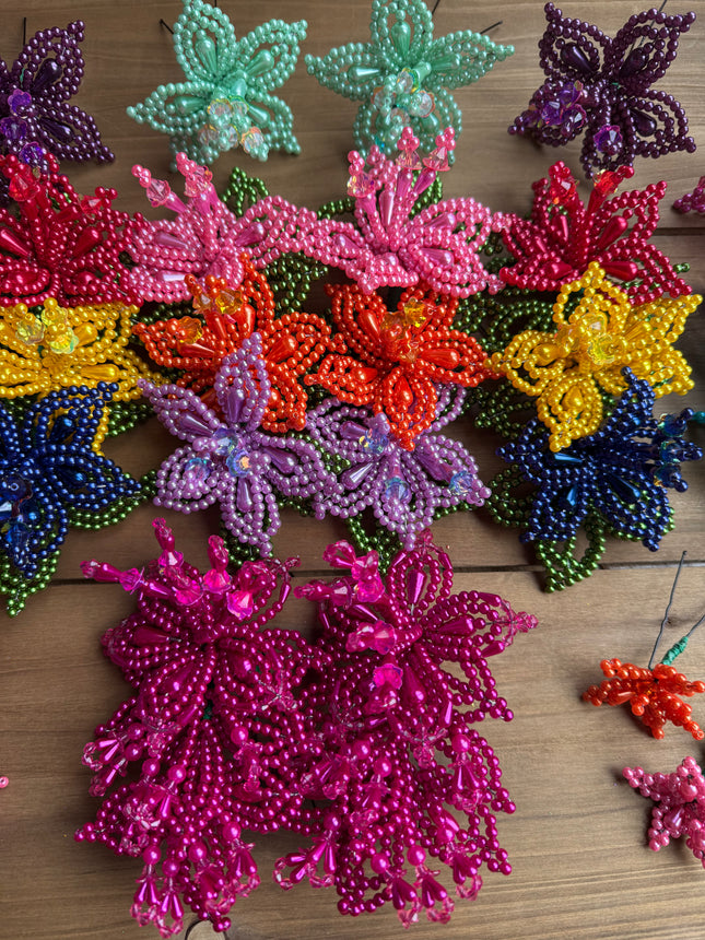 Authentic Colorful Tembleques Beaded Flower Set for Panama Pollera