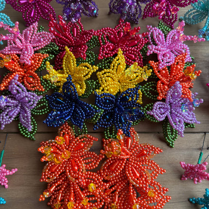 Tembleques - Ensemble complet d'épingles à cheveux authentiques colorées en forme de fleur de perles Panama Pollera 0,3 mm vert perle