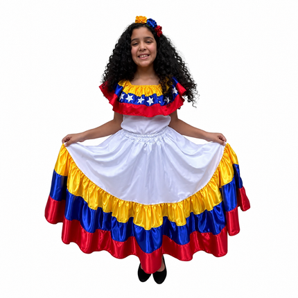 Venezuelan Traditional Girls Satin Dress