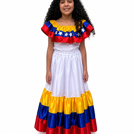 Venezuelan Traditional Girls Satin Dress