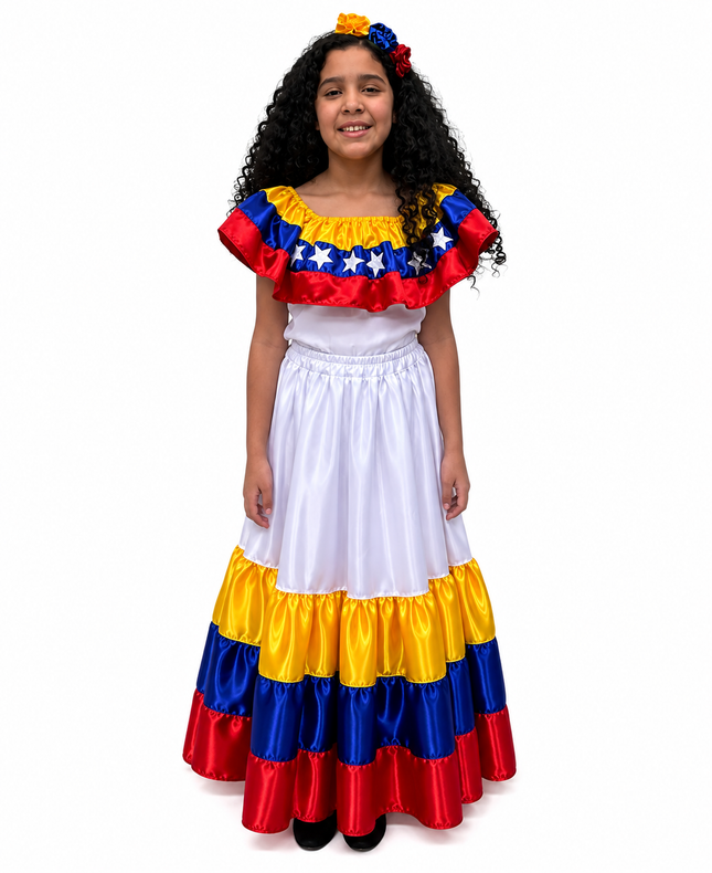 Venezuelan Traditional Girls Satin Dress