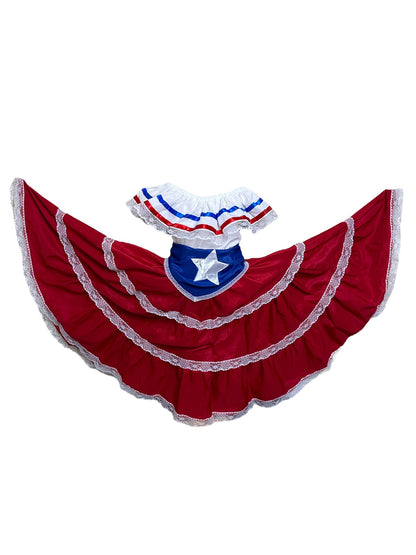 Handmade Puerto Rican Traditional Dress for Girls – Red Flag Style