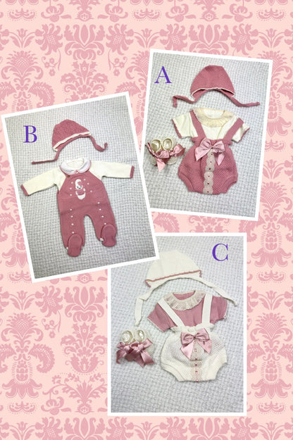 Newborn Knitted Set Hospital Outing Pink Spanish European Style