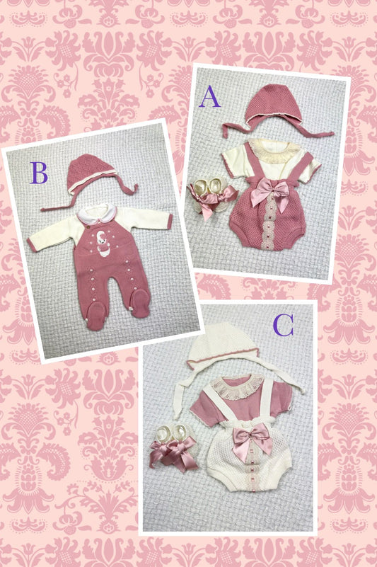 Newborn Knitted Set Hospital Outing Pink Spanish Style