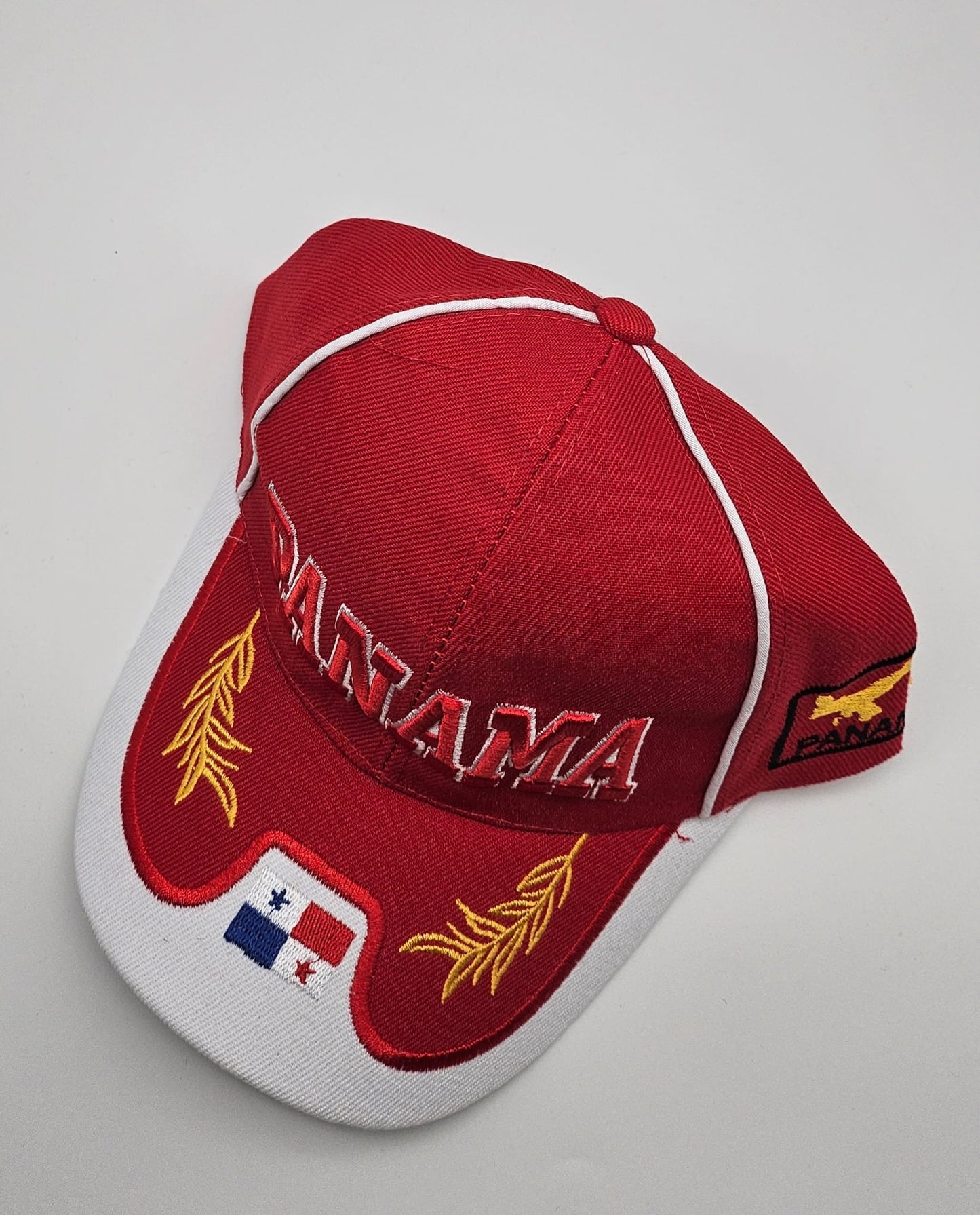 Panama Flag Baseball Cap - Red, Embroidered Panama Hat with Flag and Laurel Design