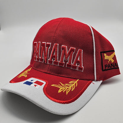 Panama Flag Baseball Cap - Red, Embroidered Panama Hat with Flag and Laurel Design