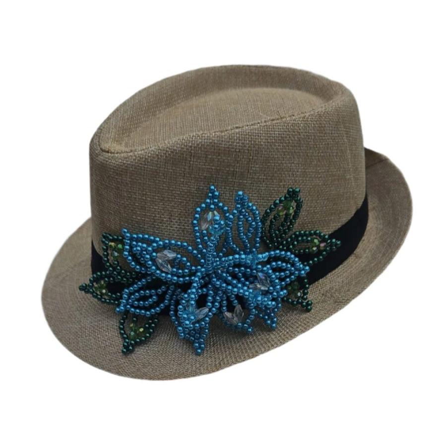 Tembleque Chapeau Fedora Chapeau Panama Panama Printemps/Été Chapeau de Plage Tan Bleu et Turquoise