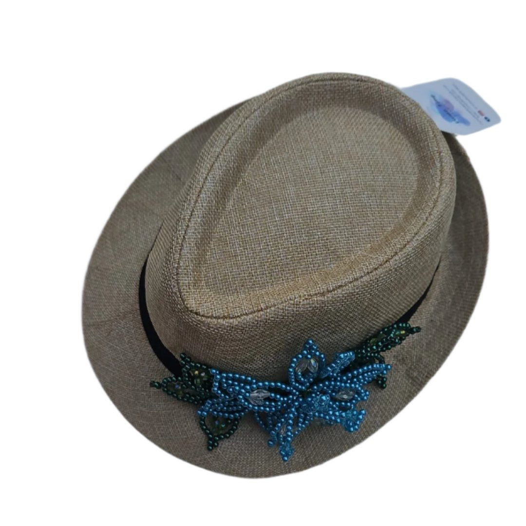 Tembleque Chapeau Fedora Chapeau Panama Panama Printemps/Été Chapeau de Plage Tan Bleu et Turquoise