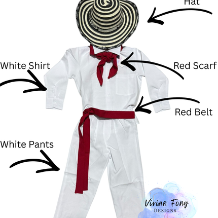 Colombian Dress 5pc Set for Boys with Sombrero Vueltiao [Niño]