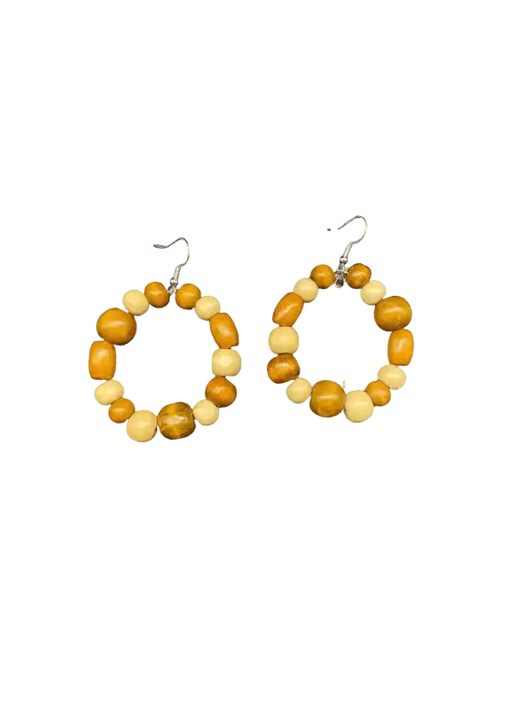 African Wood Bead Earrings for Pollera Congo & Casual Wear - VivianFongDesignsLLC