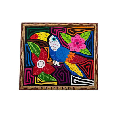 Authentic Panamanian Mola Textile Art with Hand Carved Wood - VivianFongDesignsLLC