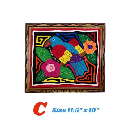 Authentic Panamanian Mola Textile Art with Hand Carved Wood - VivianFongDesignsLLC