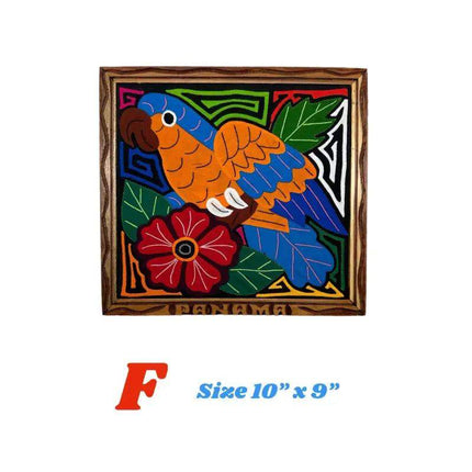 Authentic Panamanian Mola Textile Art with Hand Carved Wood - VivianFongDesignsLLC