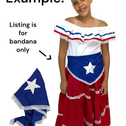 Blue Bandana with White Star - Pañoleta Azul for Puerto Rican Dress - VivianFongDesignsLLC