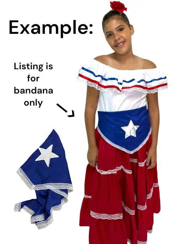 Blue Bandana with White Star - Pañoleta Azul for Puerto Rican Dress - VivianFongDesignsLLC