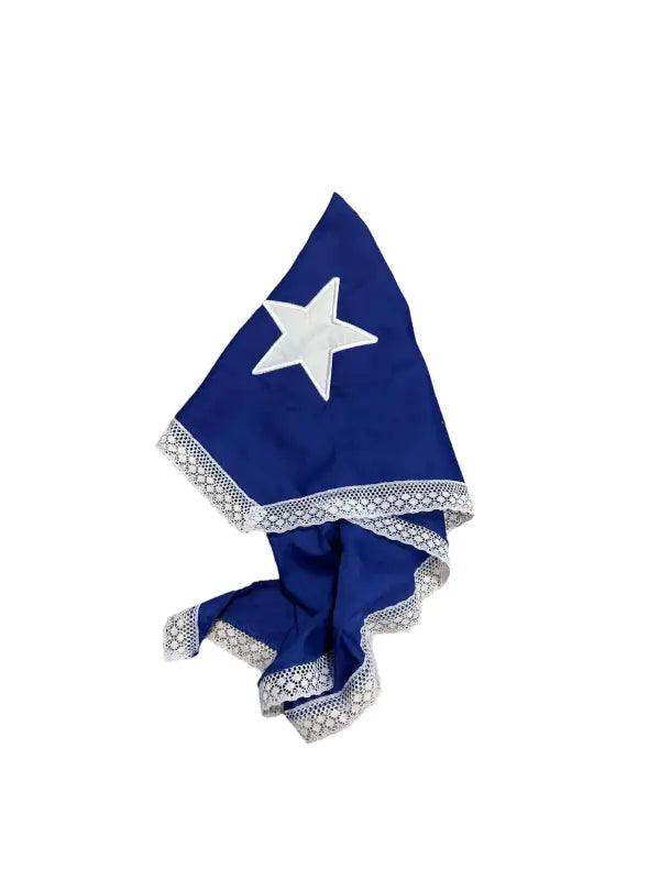 Blue Bandana with White Star - Pañoleta Azul for Puerto Rican Dress - VivianFongDesignsLLC