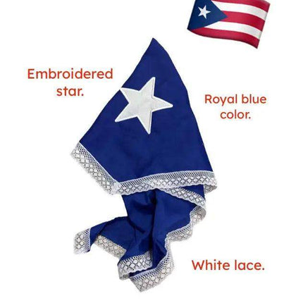 Blue Bandana with White Star - Pañoleta Azul for Puerto Rican Dress - VivianFongDesignsLLC