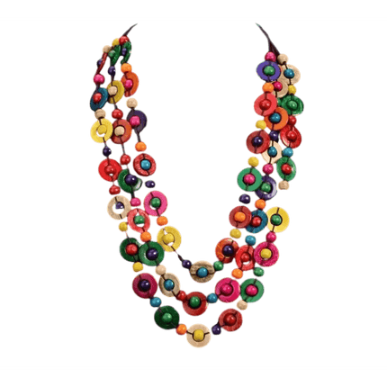 Bohemian Multicolour Statement Necklace with Wood & Coconut Shell - VivianFongDesignsLLC