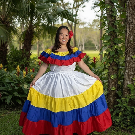 Colombia Traditional Dress with Blouse and Skirt