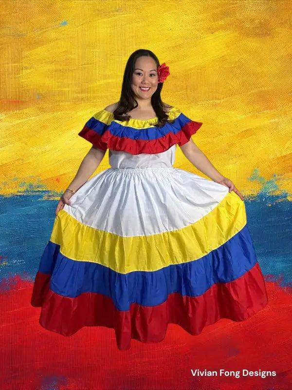Colombia Traditional Dress with Blouse and Skirt - VivianFongDesignsLLC