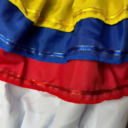 Colombia Traditional Cumbia Dress with Wide Fancy Ribbon - VivianFongDesignsLLC