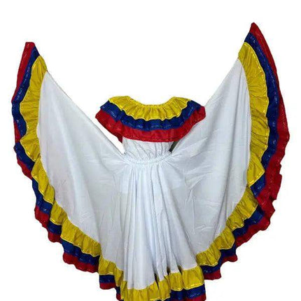 Colombia Traditional Cumbia Dress with Wide Fancy Ribbon - VivianFongDesignsLLC