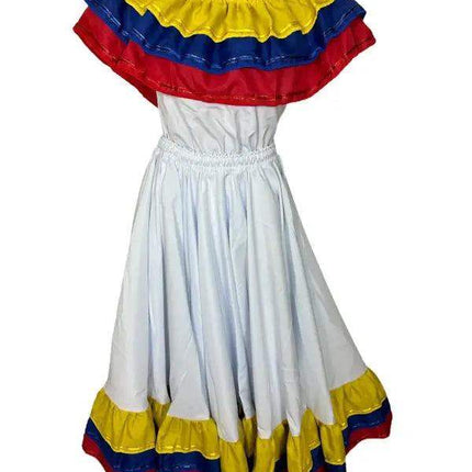 Colombia Traditional Cumbia Dress with Wide Fancy Ribbon - VivianFongDesignsLLC