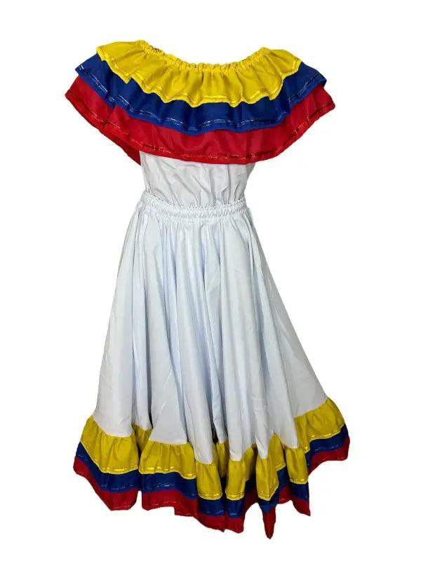 Colombia Traditional Cumbia Dress with Wide Fancy Ribbon - VivianFongDesignsLLC
