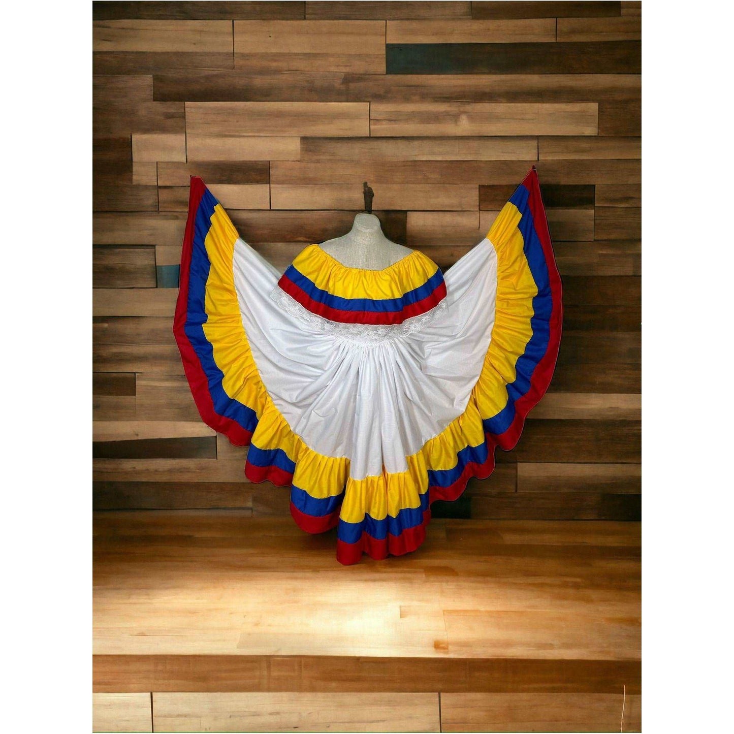 a colorful umbrella sitting on a wooden table 