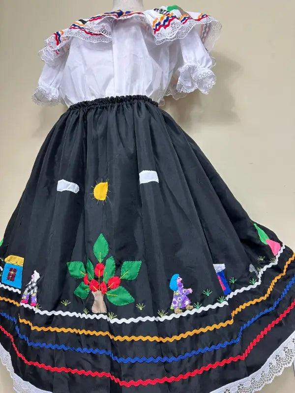 Colombian Campesina Dress - Handmade Applique - VivianFongDesignsLLC