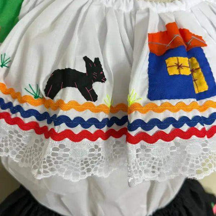 Colombian Campesina Dress - Handmade Applique - VivianFongDesignsLLC