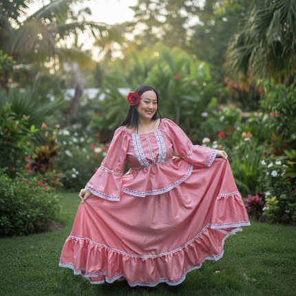 Vestido tradicional colombiano de cumbia con blusa y falda