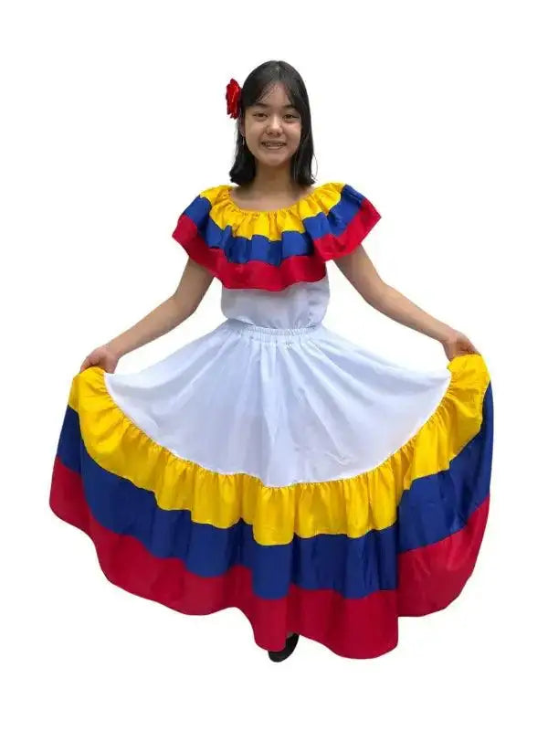Colombian Traditional Fiesta Dress for Adults - White - VivianFongDesignsLLC