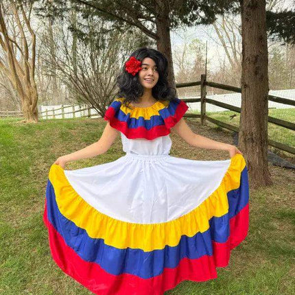 Colombian Traditional Fiesta Dress for Adults - White - VivianFongDesignsLLC