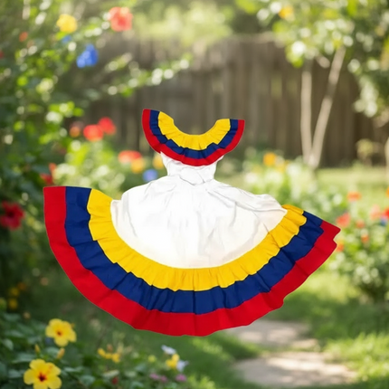 Colombian Traditional Fiesta Dress for Adults - White