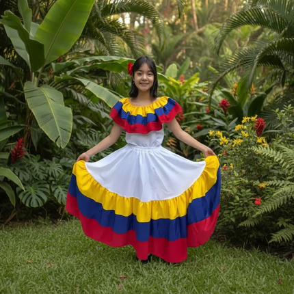 Colombian Traditional Dress for Girls - White VivianFongDesignsLLC