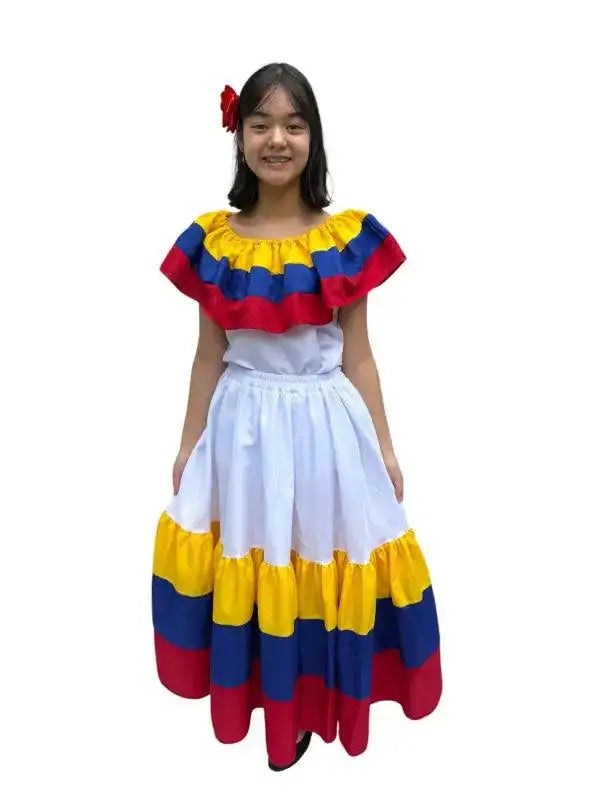 Colombian Traditional Dress for Girls - White - VivianFongDesignsLLC
