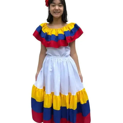 Colombian Traditional Girls Fiesta Dress - White - VivianFongDesignsLLC