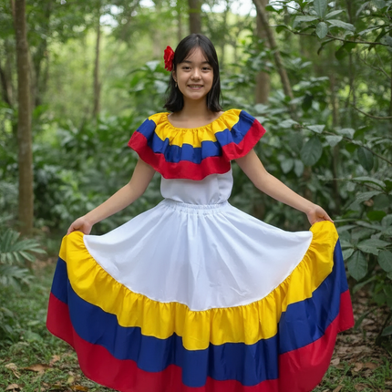 Colombian Traditional Girls Fiesta Dress - White