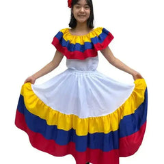 Colombian Traditional Girls Fiesta Dress - White - VivianFongDesignsLLC