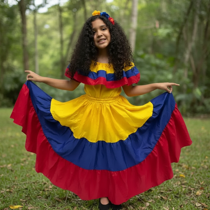 Colombian Traditional Tri-color Dress for Girls