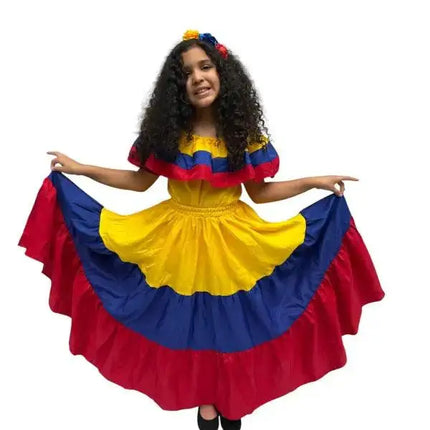 Colombian Traditional Tri-color Dress for Girls - VivianFongDesignsLLC