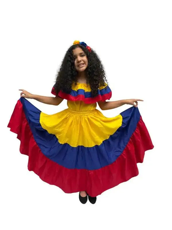 Colombian Traditional Tri-color Dress for Girls - VivianFongDesignsLLC