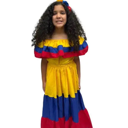 Colombian Traditional Tri-color Dress for Girls - VivianFongDesignsLLC