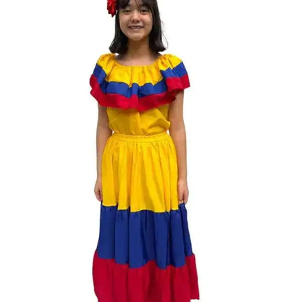 Colombian Traditional Tri-Color Dress for Women - VivianFongDesignsLLC