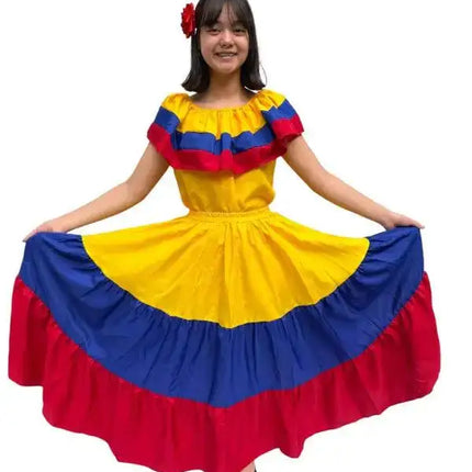 Colombian Traditional Tri-Color Dress for Women - VivianFongDesignsLLC