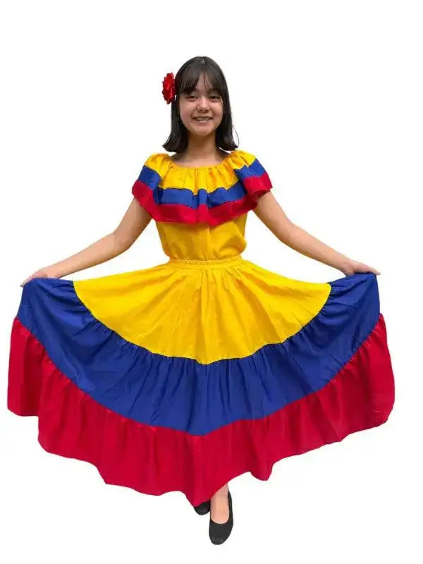 Colombian Traditional Tri-Color Dress for Women - VivianFongDesignsLLC