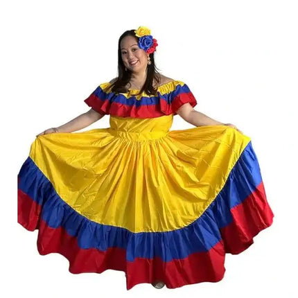 Colombian Traditional Wide Dress - Flag Style - VivianFongDesignsLLC