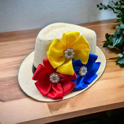 Colombian, Venezuelan & Ecuadorian Flag Colors Fedora Hat - VivianFongDesignsLLC